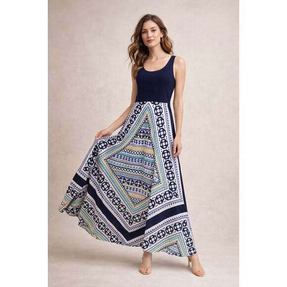 Anthropologie Dresses & Skirts - Anthropologie 4 Eliza J $158 Boho Crepe de Chine Maxi Dress Jersey Geometric S